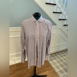 Charles Tyrwhitt Red Blue and White non iron French cuff Checkered dress Shirt